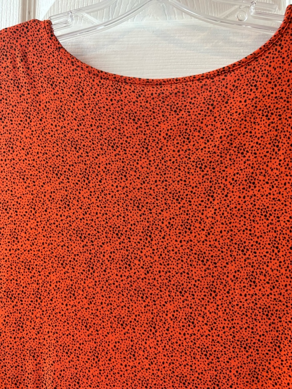 XL Apt. 9 Essentials Orange Black Dots Stretch Blouse Top Scoop Comfy Spandex - Picture 7 of 7